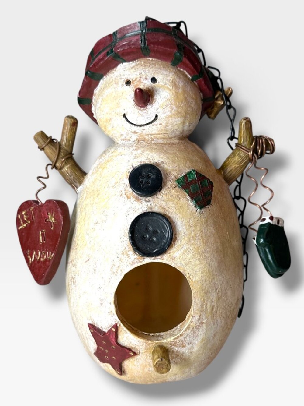 Snowman Birdhouse Hanging Decoration With "Let It Snow" Heart Accent